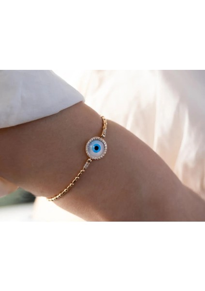 0,23ct Pırlanta Taşlı Göz Anka Bileklik - 18 Ayar Rose Altın Nazar Boncuğu Bileklik indirimleri