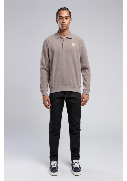 Newblend Erkek Polo Yaka Sweatshirt Koyu Bej
