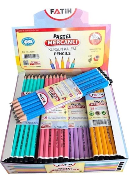 Pastel Renk Mercanlı Kurşun Kalem 1 Düzine