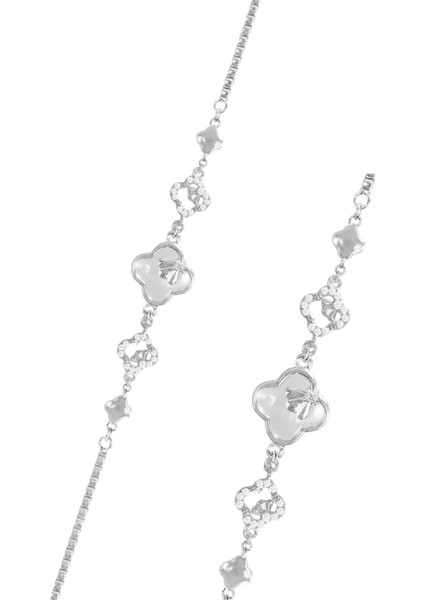 Gümüş Rodyumlu Sedef ve Zirkon Taşlı Gizemli Yonca Bileklik SGTL12645RODAJ