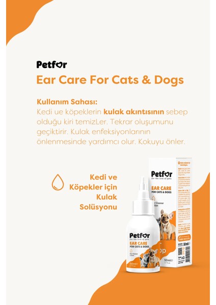 Kedi ve Köpekler Için Kulak Bakım Damlası 50 ml