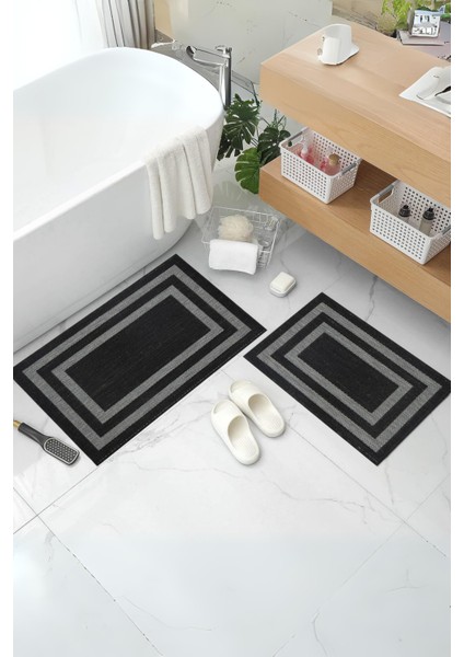 Patio Şerit 2’li Banyo Paspas Seti Kaymaz Taban Yıkanabilir Sisal Banyo Klozet Takımı 40 x 60 – 60 x 90