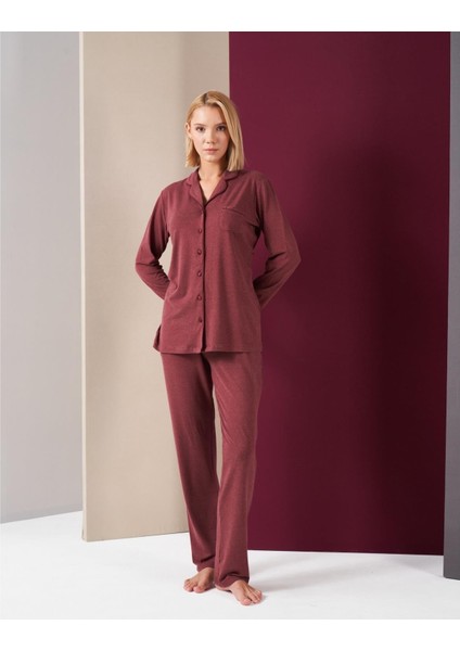 Kadın Düğmeli Uzun Kol Pijama Takım