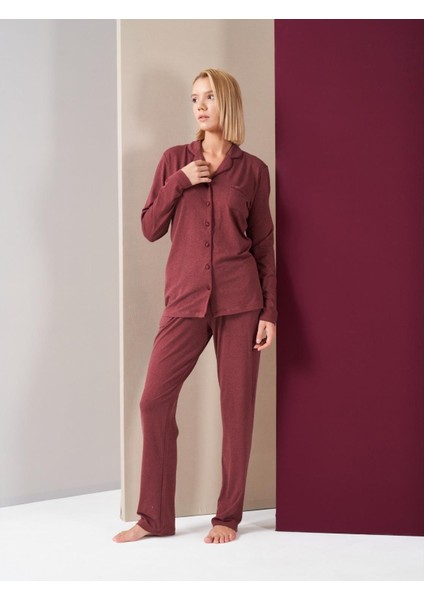 Kadın Düğmeli Uzun Kol Pijama Takım