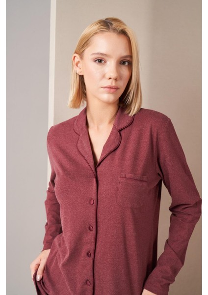 Kadın Düğmeli Uzun Kol Pijama Takım