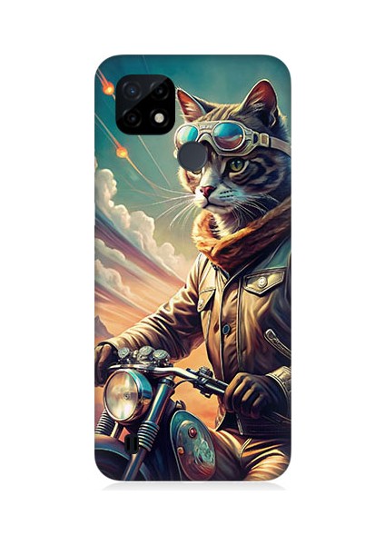 Realme C21 Uyumlu Motosiklet Kedisi Desenli Silikon Kılıf