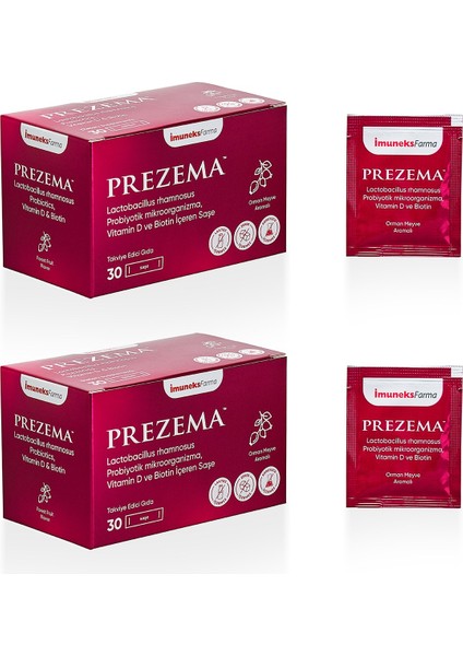 Prezema Lactobacillus Rhamnosus Probiyotik Mikroorganizma Vitamin D ve Biotin İçeren Takviye Edici Gıda 30 Saşe x 2 Adet
