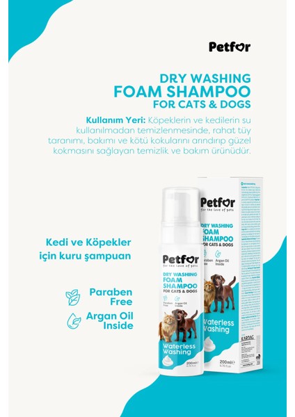 Kedi ve Köpekler Için Kuru Şampuan 200 ml