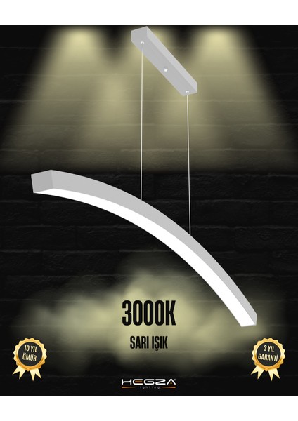 Luna (Gri Kasa, Sarı Işık) Ledli Modern Sarkıt Linear LED Avize Salon Mutfak Oturma Odası Yatak Odası Antre Hol LED