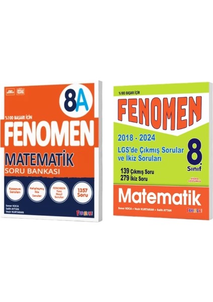 Fenomen Yayınları 8. Sınıf Matematik A Soru Bankası + LGS Matematik Çıkmış Sorular ve Ikiz Soruları (2018-2024) (2 Kitap)