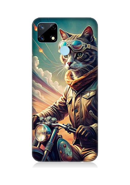 Realme C17 Uyumlu Motosiklet Kedisi Desenli Silikon Kılıf