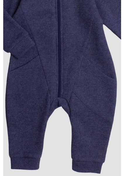 Waffle Görselli Tatlı Fermuar Kapamalı Cepli Kapüşonlu Pamuklu Bebek Tulum modelleri