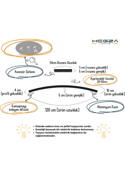 Luna (Gri Kasa, Beyaz Işık) Ledli Modern Sarkıt Linear LED Avize Salon Mutfak Oturma Odası Yatak Odası Antre Hol LED