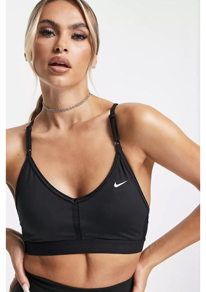 Dri Fit Indy V Neck Light Support Womens Bra Black Kadın Sporcu Sütyeni Siyah