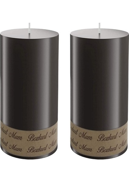 2'li Siyah Silindir Baton Mum 7 x 20 cm