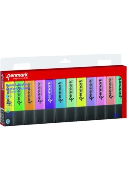 Fosforlu Kalem 12'li Asetat Karışık Renk 6 Pastel+ 6 Neon Blisterli