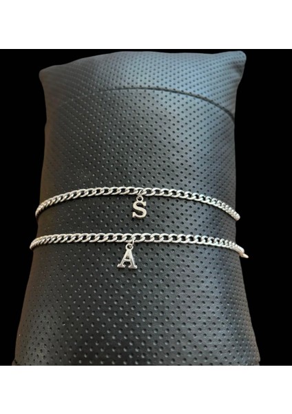 2'li Çelik Harfli Sevgili Çift Bileklik Gümüş