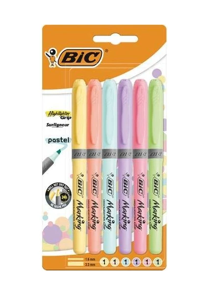 Marking Highlighter Grip Kalem Tipi Fosforlu Kalem Pastel Renkler 6'lı Blister