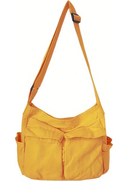 Retro Iş Kıyafeti Tarzı Kadın Omuzdan Askili Çanta Crossbody Çanta Ins Kanvas Çanta Sokak Büyük Kapasiteli Edebi Rahat Çanta (Yurt Dışından)