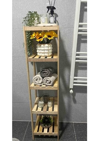 Ahşap Izgaralı 5 Raflı Banyo Rafı fırsatları