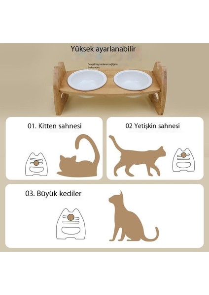 Evcil Hayvan Mama Kabı Seramik Çift Kase Boyun Koruma Seramik Köpek Kasesi Kedi Kase Besleme Yuvarlak Evcil Hayvan Masif Ahşap Yiyecek Kasesi (Yurt Dışından)