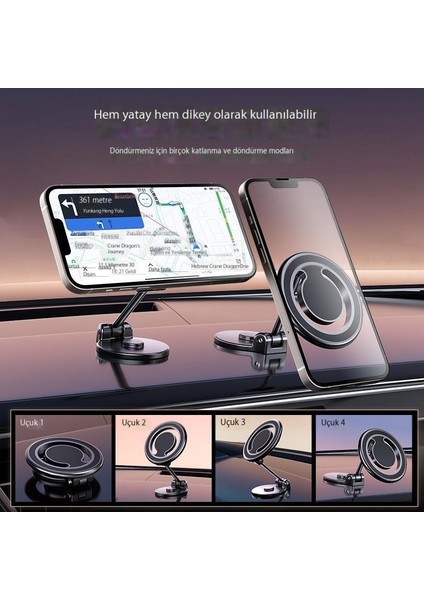 Araba Cep Telefonu Tutucusu Manyetik Katlanır 360 Derece Dönen Yapışkanlı Pano Navigasyon Tutucusu (Yurt Dışından)
