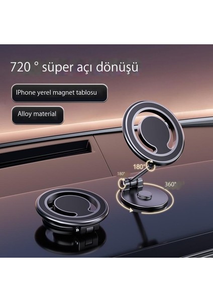 Manyetik Katlanır Araba Cep Telefonu Tutucu Dönen Pano Yapışkanlı Navigasyon Standı (Yurt Dışından)