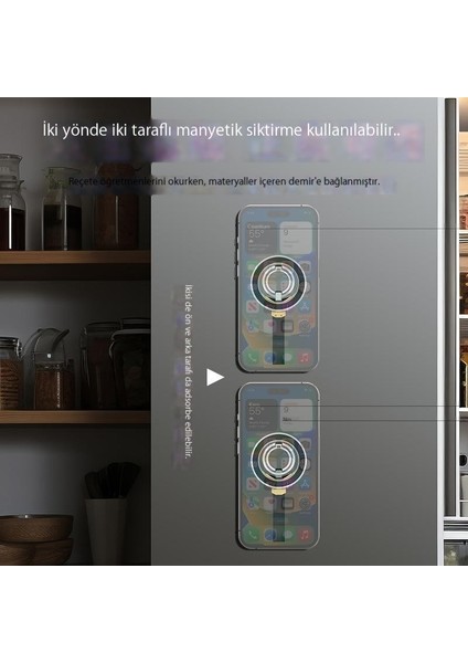 Çift Taraflı Manyetik Cep Telefonu Tutucusu, Çift Halkalı 360 Derece Dönebilen Tutucu, Apple ve Huawei'ye Uygun (Yurt Dışından)
