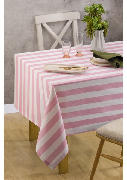 Pembe Çizgili Masa Örtüsü 150x220cm