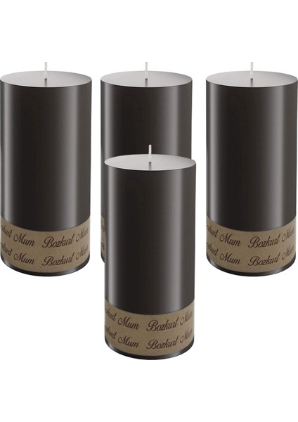 4'lü Siyah Silindir Baton Mum 7 x 20 cm
