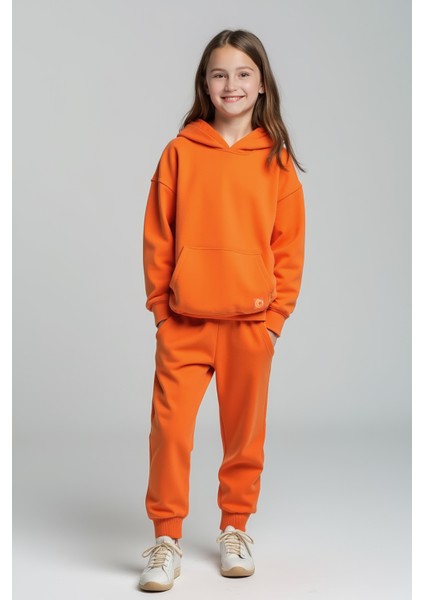 Uthar Turuncu Pamuklu Kapşonlu Çocuk Sweatshirt Eşofman Altı Takım modelleri