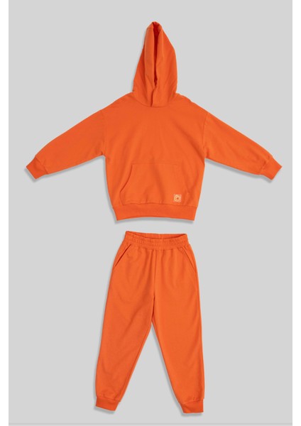 Uthar Turuncu Pamuklu Kapşonlu Çocuk Sweatshirt Eşofman Altı Takım fırsatları