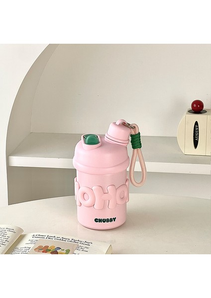 Küçük ve Taşınabilir Saman Termos Bardak 500 ml Bardak Kollu Su Bardağı Kadınlar Için Yüksek Görünümlü Bardak 316 Öğrenci (Yurt Dışından)