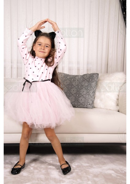 Kız Bebek Çocuk Puantiyeli Esnek Likralı Kabarık Tütü Elbise