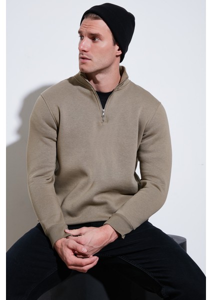 Pamuklu Regular Fit Yarım Fermuarlı Dik Yaka Sweat Erkek Sweat 59052592