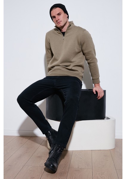Pamuklu Regular Fit Yarım Fermuarlı Dik Yaka Sweat Erkek Sweat 59052592 fiyatları