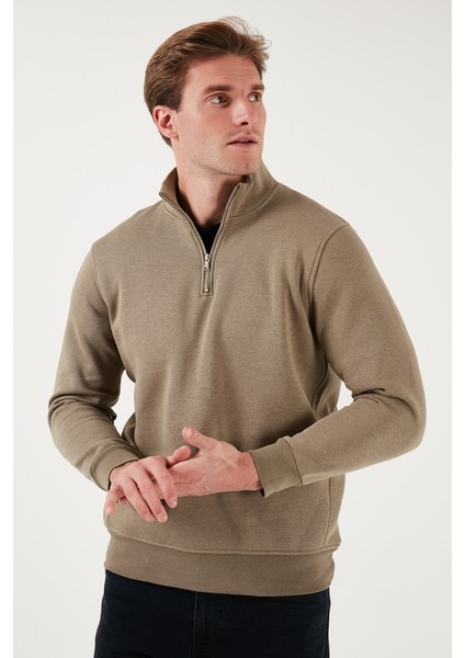 Pamuklu Regular Fit Yarım Fermuarlı Dik Yaka Sweat Erkek Sweat 59052592 modelleri