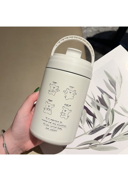 500ML Macaron Rengi Taşınabilir Kahve Fincanı Çift Katmanlı 304 Paslanmaz Çelik Termos Bardak Araba Düz Pipetli Bardak (Yurt Dışından)