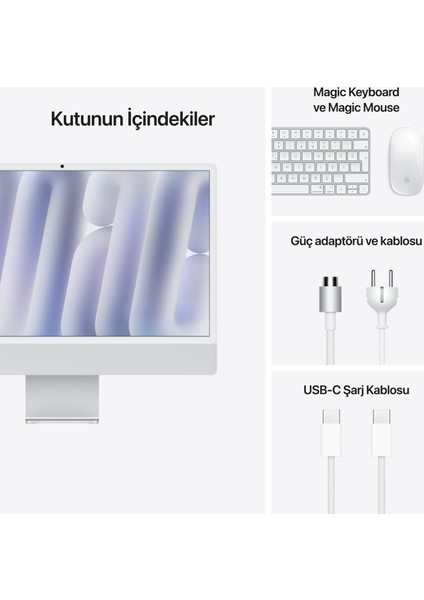 iMac M4 Çip 16GB 256GB SSD macOS 24" All In One Bilgisayar MWUC3TU/A Gümüş