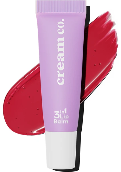 Cream Co. 3in1 Lip Balm 404 | Nemlendirici Parlatıcı Dudak Bakım | Kırmızı Çilek | Hyaluronik Asit Seramid