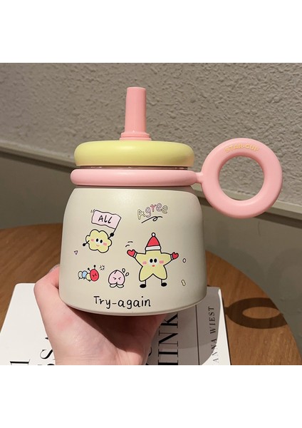 700ML Yeni Dopamin Karikatür Vakum Bardak Vakum Kalınlaşmış Çocuk Pipetli Bardak 316 Paslanmaz Çelik Karikatür Göbek Kupası (Yurt Dışından)