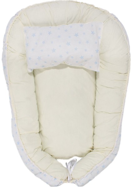 Beyaz Ekru Mavi Yıldız Desenli Babynest Yatak