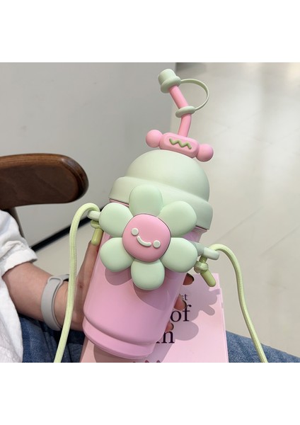 700 ml Internet Ünlü Karikatür Vakum Pipetli Vakum Bardak 316 Paslanmaz Çelik Süt Çay Bardağı Yüksek Görünümlü Çiçek Su Kulplu Bardak (Yurt Dışından)