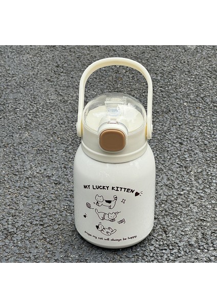 Sevimli Öğrenciler Için Evrensel Büyük Kapasiteli Termos Bardak Paslanmaz Çelik Basit Su Isıtıcısı Çay Bardağı Su Şişesi Basit Tarzı Kedi (Yurt Dışından)