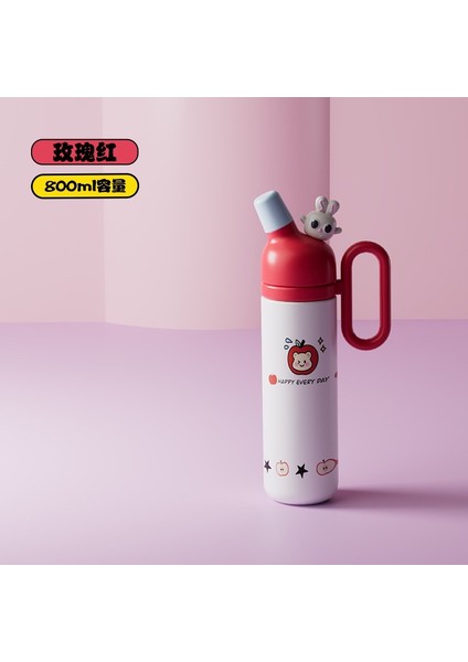 800ML Yeni Karikatür 316 Paslanmaz Çelik Termos Bardak Taşınabilir Saplı Sevimli Büyük Kapasiteli Saman Çocuk Su Bardağı (Yurt Dışından)