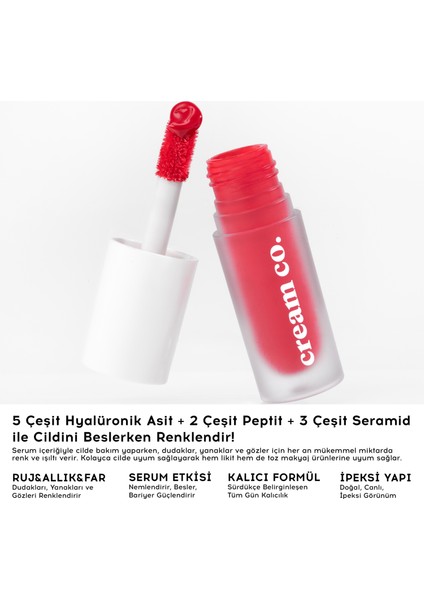 Glow Tint Deep Red 501 | Allık Ruj Göz Farı Makyaj Nemlendirici | Kırmızı | Hyaluronik Asit Peptit