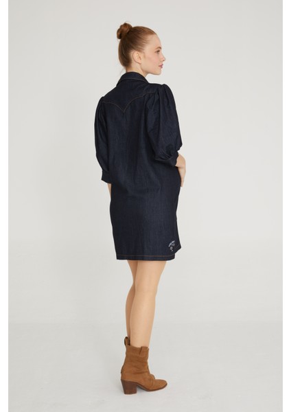 Likralı Hamile Derin Mavi Gömlek Elbise 1031 modelleri