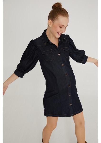 Likralı Hamile Derin Mavi Gömlek Elbise 1031 fırsatları