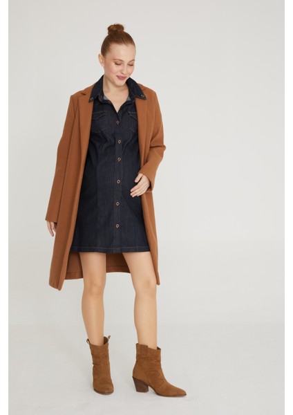 Likralı Hamile Derin Mavi Gömlek Elbise 1031 indirimleri