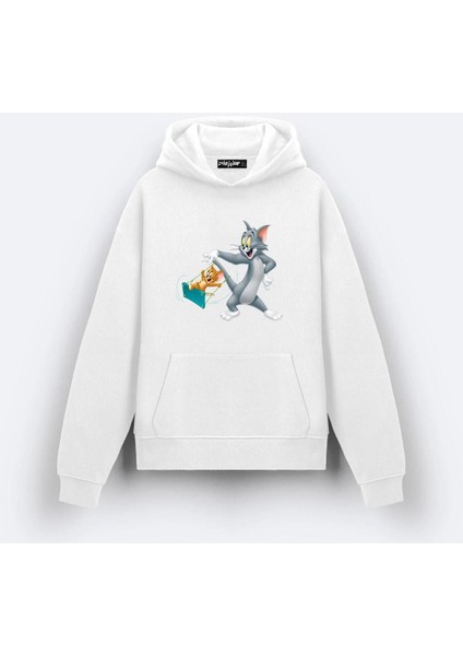 Zoka Wear Tom ve Jerry V3 Tasarım Baskılı Kapşonlu Sweatshirt